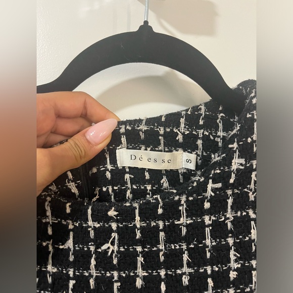 Short Sleeve Navy White Metallic Tweed Shift Mini Dress Size S - Picture 3 of 5